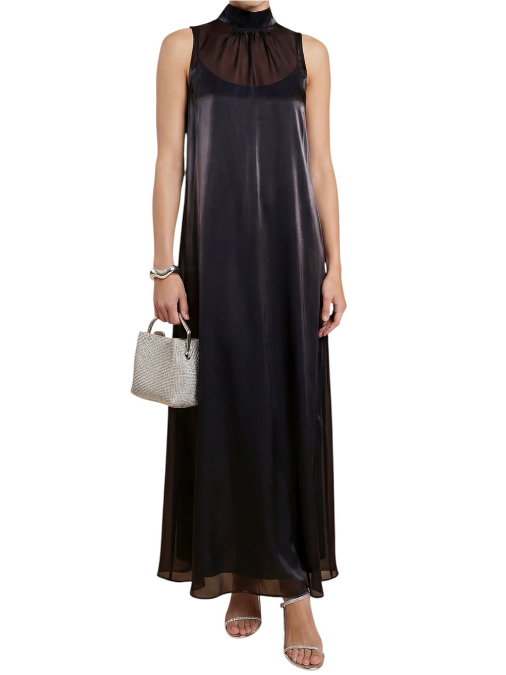 Few Moda Caara Alette Dress Navy Sleeveless Maxi Sheer Overlay Slip Dress NWT